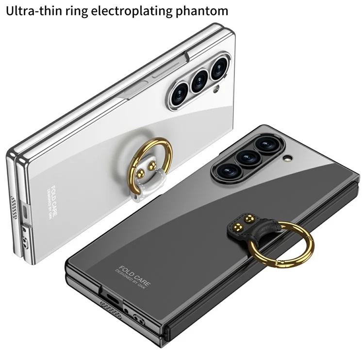 GKK Für Samsung Galaxy Z Fold6 5G Clear Case Electroplated Ring Kickstand Hard -pc -telefonabdeckung Mit Screenfilm - Schwarz