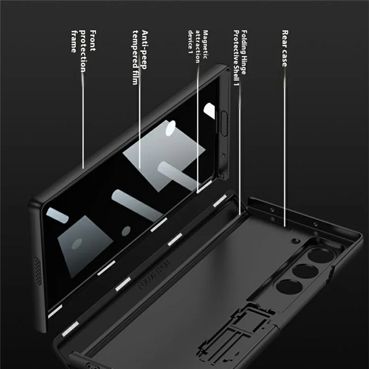 GKK Pour Samsung Galaxy Z Fold6 5G Couverture de Téléphone Magnétique Magnet Hige Hard Avec Film D'écran de Confidentialité - Noir