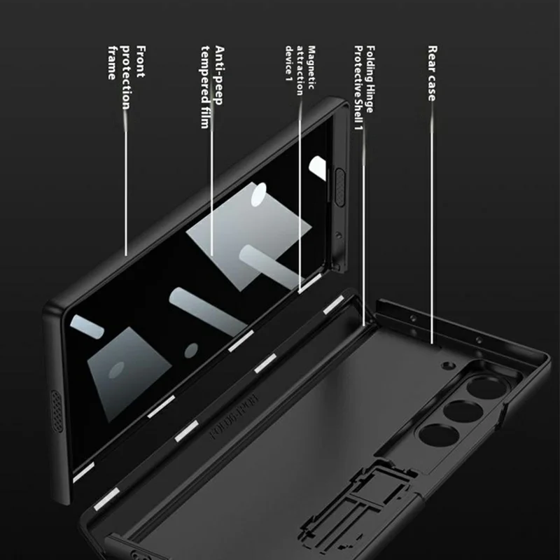GKK For Samsung Galaxy Z Fold6 5G Case Magnetic Hinge Hard PC Phone Cover with Privacy Screen Film - Titanium Grey