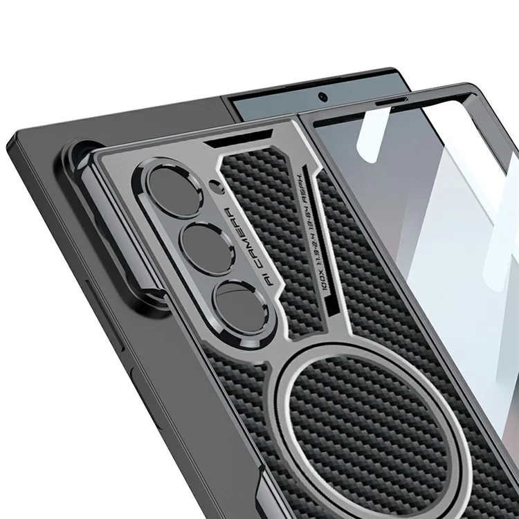 GKK For Samsung Galaxy Z Fold6 5G Case Compatible with MagSafe Hard PC+PU Phone Cover Built-In Screen Film - Titanium Grey