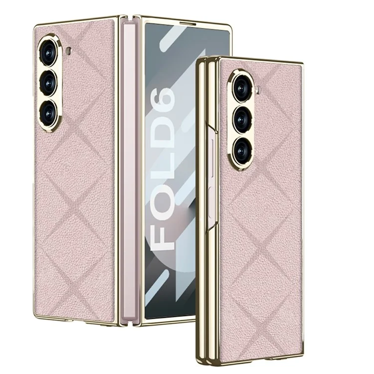 GKK For Samsung Galaxy Z Fold6 5G Case Hard PC+PU Kickstand Phone Cover with Screen Film - Light Pink
