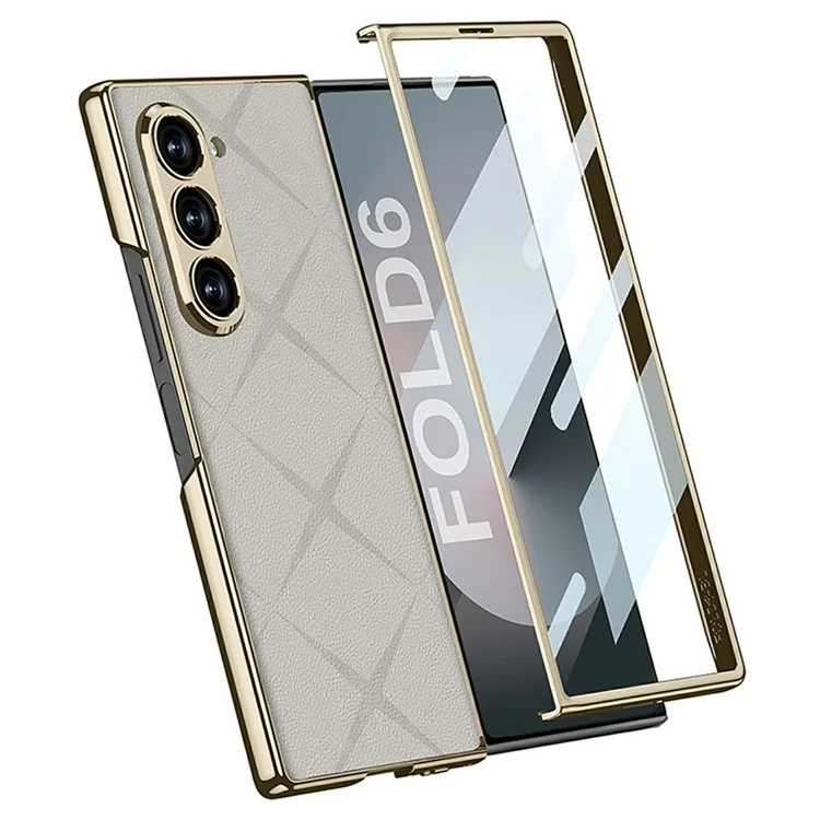 GKK For Samsung Galaxy Z Fold6 5G Case Hard PC+PU Kickstand Phone Cover with Screen Film - Light Pink