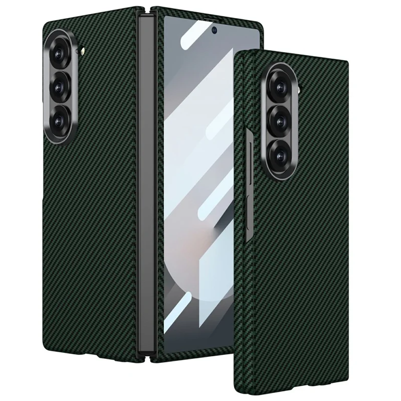 GKK For Samsung Galaxy Z Fold6 5G Case Carbon Fiber Texture PC Phone Cover with Screen Film - Green