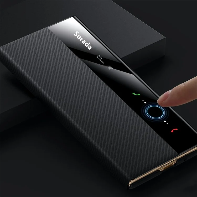 Sulada Pour Huawei Mate xt Ultimate View Venture de Fenêtre en Cuir Couverture de Téléphone Avec Sillage Automatique / Dormir - Noir