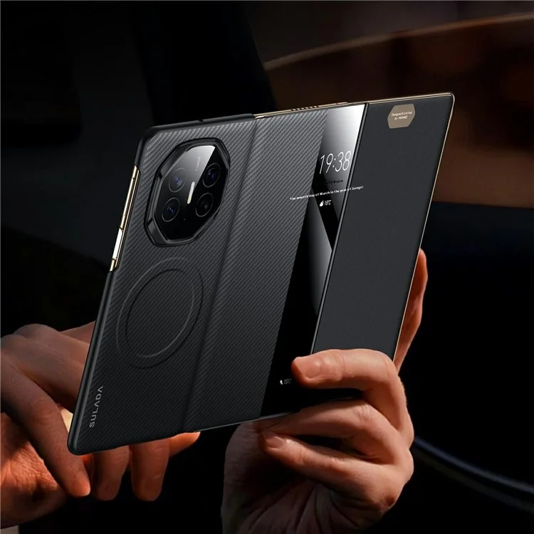 Sulada Pour Huawei Mate xt Ultimate View Venture de Fenêtre en Cuir Couverture de Téléphone Avec Sillage Automatique / Dormir - Noir