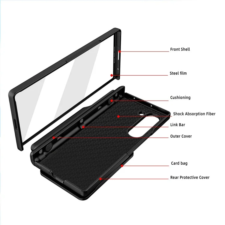 Pour Samsung Galaxy Z Fold6 Couverture de Téléphone PC du Support de Cartes de Boîtier PC Avec Film D'écran, Machine à Sous-crayon - Noir