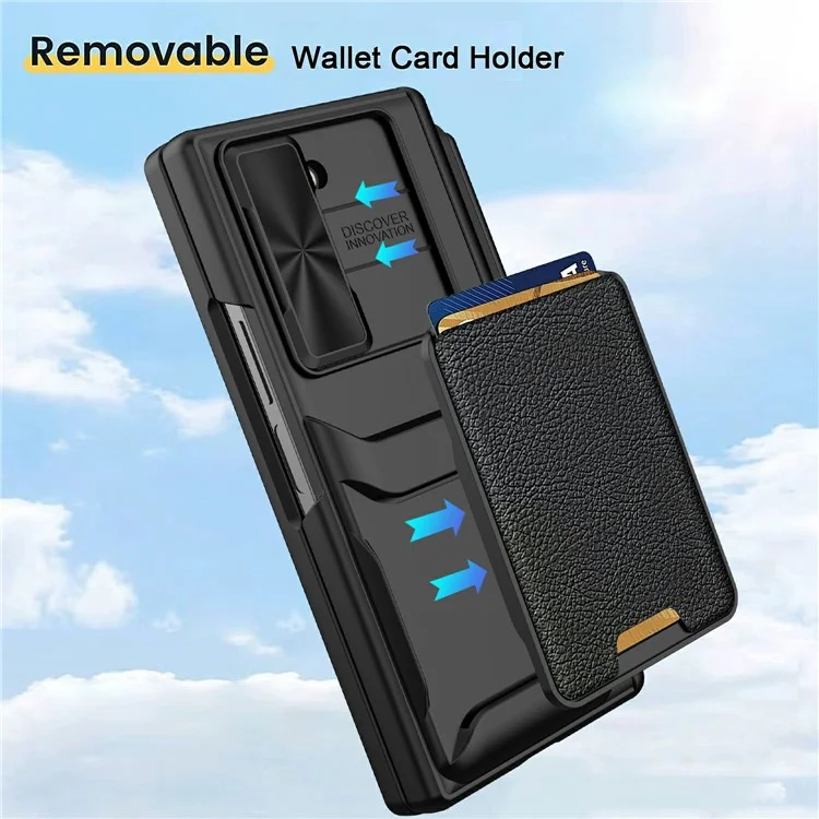 Pour Samsung Galaxy Z Fold6 Couverture de Téléphone PC du Support de Cartes de Boîtier PC Avec Film D'écran, Machine à Sous-crayon - Noir