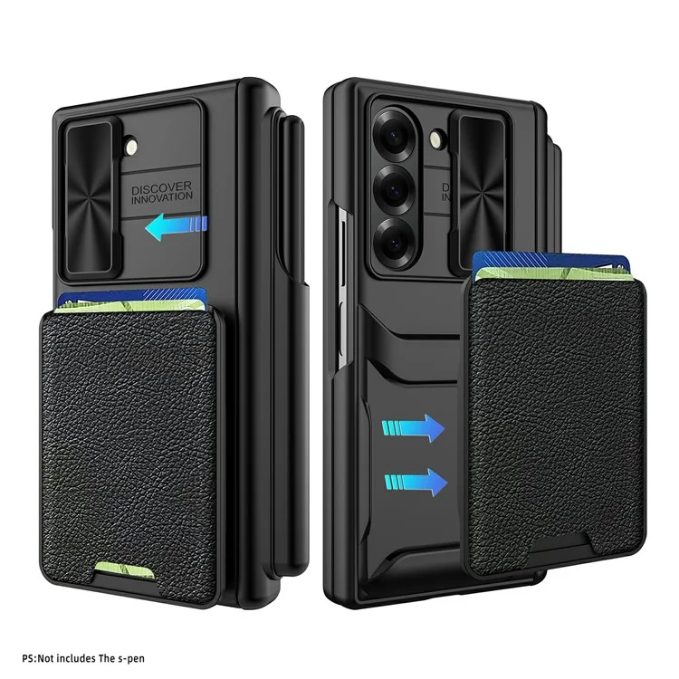 Pour Samsung Galaxy Z Fold6 Couverture de Téléphone PC du Support de Cartes de Boîtier PC Avec Film D'écran, Machine à Sous-crayon - Noir