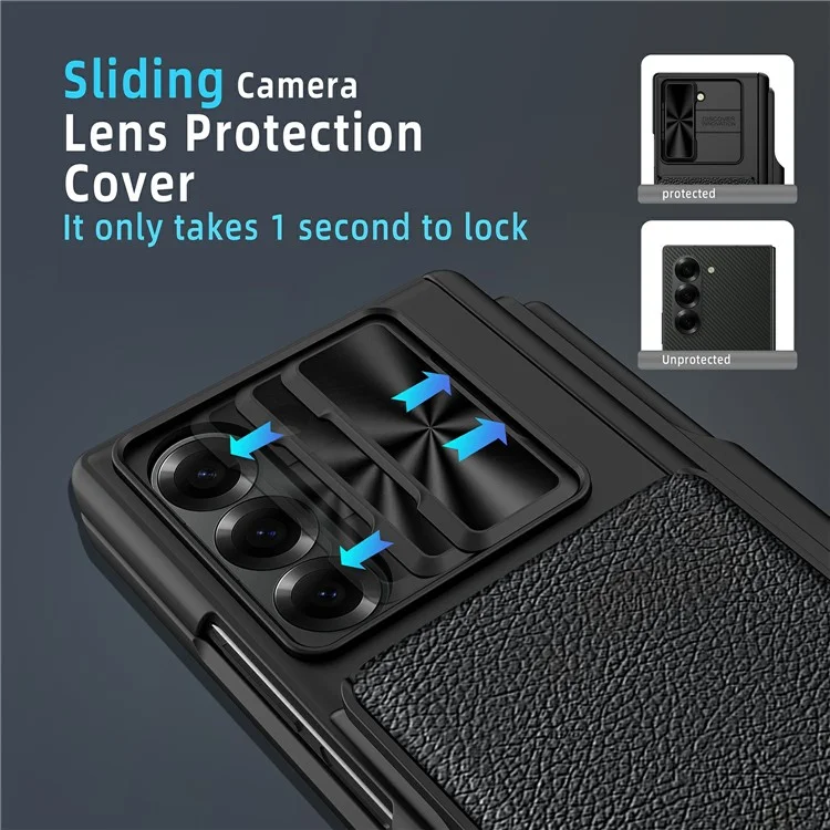 Pour Samsung Galaxy Z Fold6 Couverture de Téléphone PC du Support de Cartes de Boîtier PC Avec Film D'écran, Machine à Sous-crayon - Noir