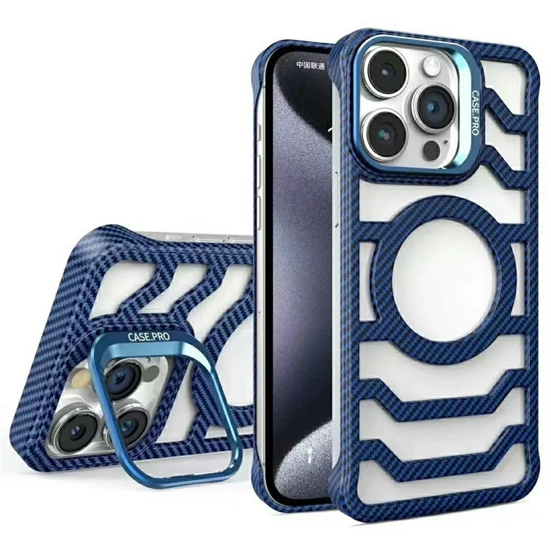 Para Iphone 14 Pro Case Compatível Com Magsafe Sem Moldura Trepa de Fibra de Carbono Para Fibra de Carbono PC PC Textura - Azul