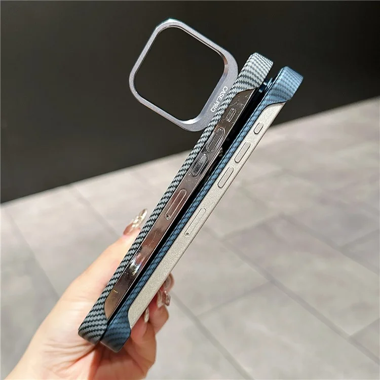 Pour Iphone 13 / 14 Cas Compatible Avec Magsafe Sans Cadre Kickstand PC Téléphone PC Couverture Texture de Fibre de Carbon - Noir