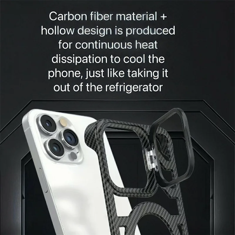 For iPhone 15 Pro Case Compatible with MagSafe Frameless Kickstand PC Phone Cover Carbon Fiber Texture - Purple