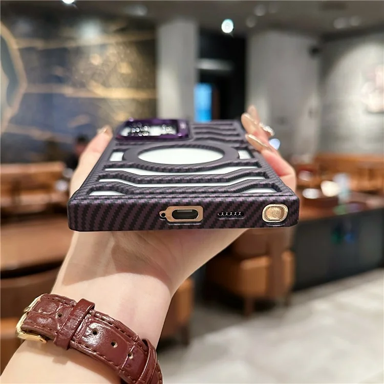 For Samsung Galaxy S24 Case Compatible with MagSafe Frameless Kickstand PC Phone Cover Carbon Fiber Texture - Purple