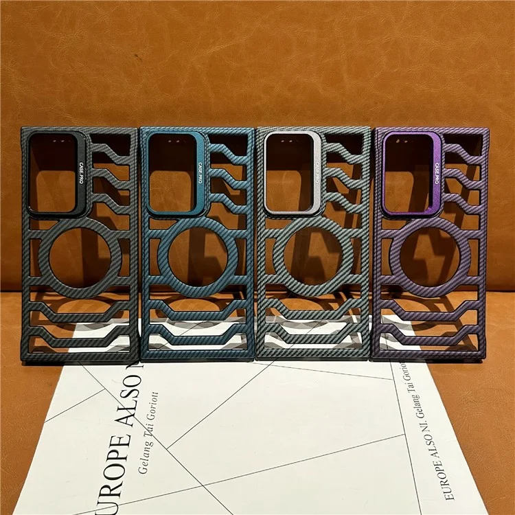 For Samsung Galaxy S24 Case Compatible with MagSafe Frameless Kickstand PC Phone Cover Carbon Fiber Texture - Purple