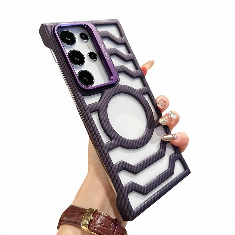 Für Samsung Galaxy S24 Ultra Case Kompatibel Mit Magsafe Frameless Kickstand PC -telefonabdeckung Kohlefasertextur - Lila
