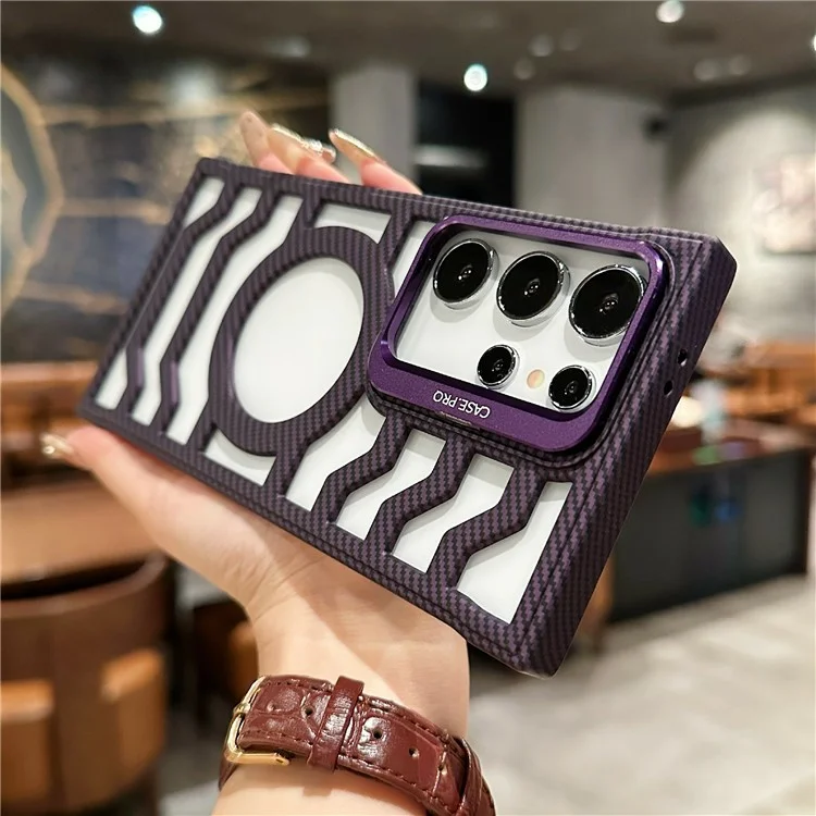Für Samsung Galaxy S24 Ultra Case Kompatibel Mit Magsafe Frameless Kickstand PC -telefonabdeckung Kohlefasertextur - Lila
