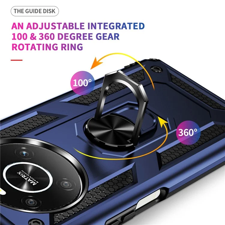 For Honor X9 4G/5G Military Grade Heavy Duty Armor Protective Case Ring Car Mount Kickstand Hybrid Hard PC Soft TPU Shockproof Cover - Blue