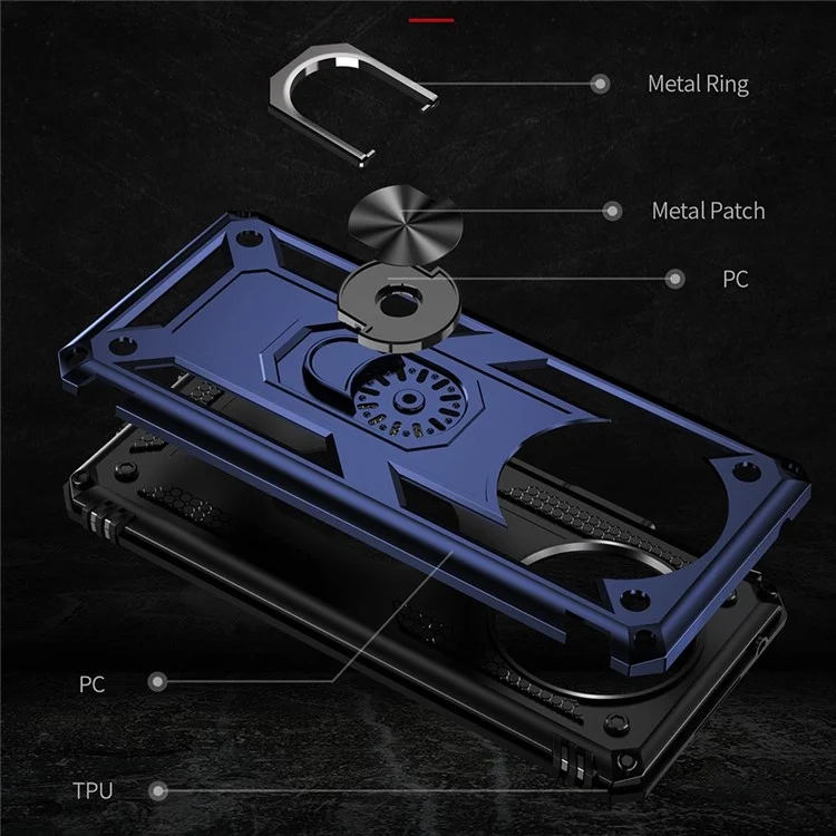 For Honor X9 4G/5G Military Grade Heavy Duty Armor Protective Case Ring Car Mount Kickstand Hybrid Hard PC Soft TPU Shockproof Cover - Blue
