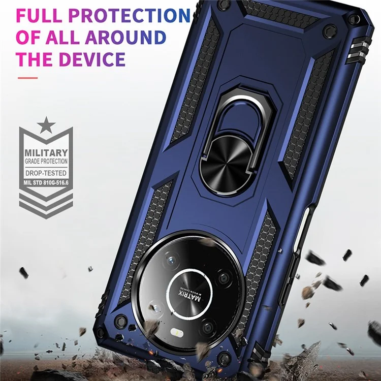 For Honor X9 4G/5G Military Grade Heavy Duty Armor Protective Case Ring Car Mount Kickstand Hybrid Hard PC Soft TPU Shockproof Cover - Blue
