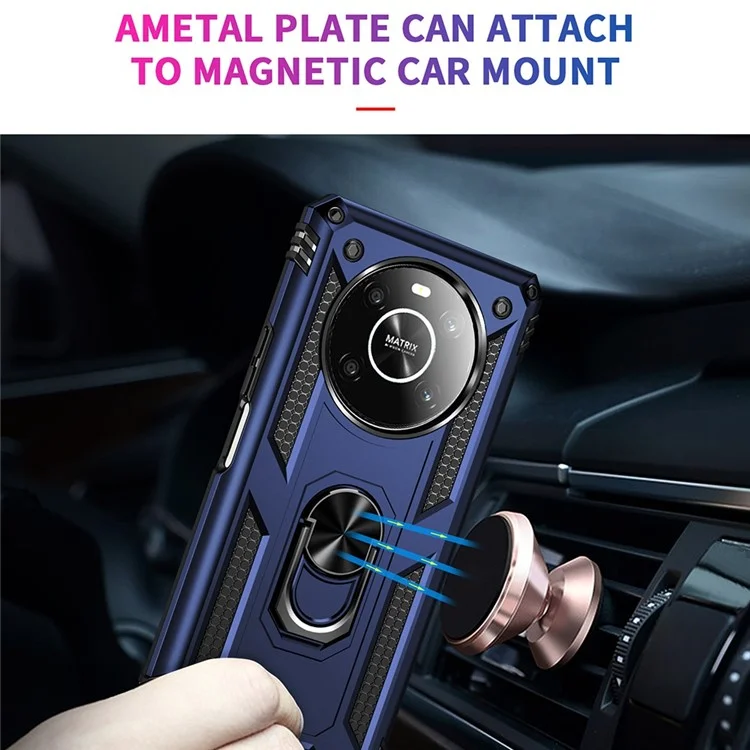 For Honor X9 4G/5G Military Grade Heavy Duty Armor Protective Case Ring Car Mount Kickstand Hybrid Hard PC Soft TPU Shockproof Cover - Blue