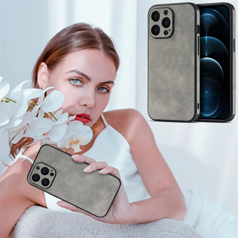 Per Iphone 15 Pro Max Case PU Leather+copertura Per Telefoni Shock Tpu - Grigio Chiaro