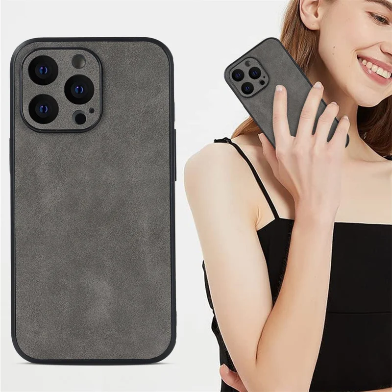 Per Iphone 15 Pro Max Case PU Leather+copertura Per Telefoni Shock Tpu - Grigio Chiaro