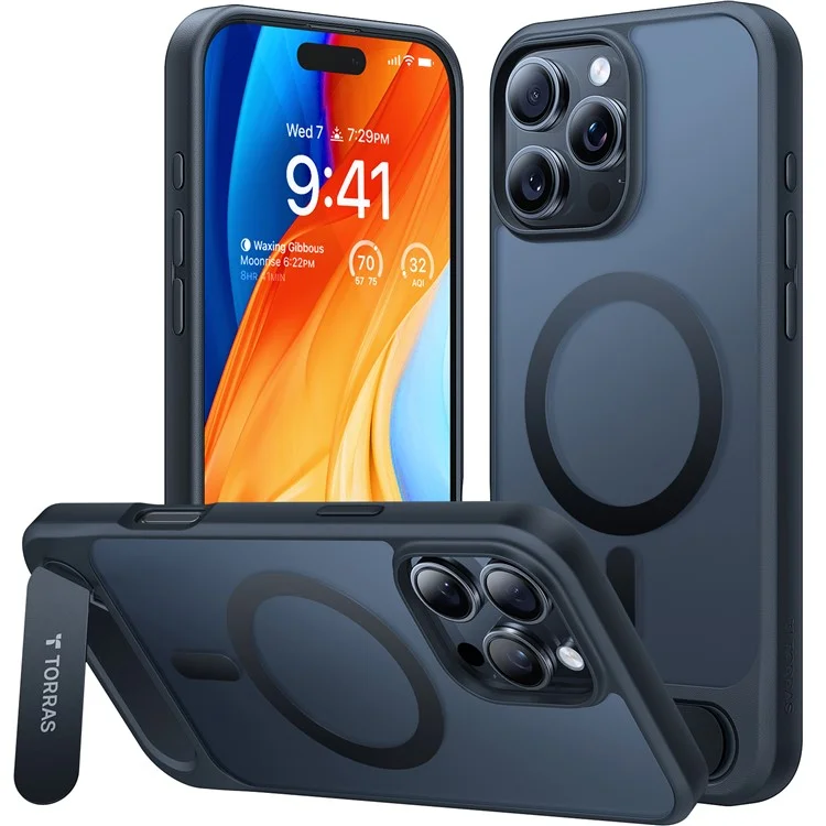 TORRAS For iPhone 16 Pro Case Kickstand TPU+PC Phone Cover Compatible with MagSafe - Black