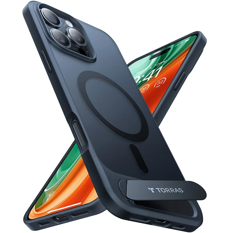 TORRAS For iPhone 16 Pro Case Kickstand TPU+PC Phone Cover Compatible with MagSafe - Black