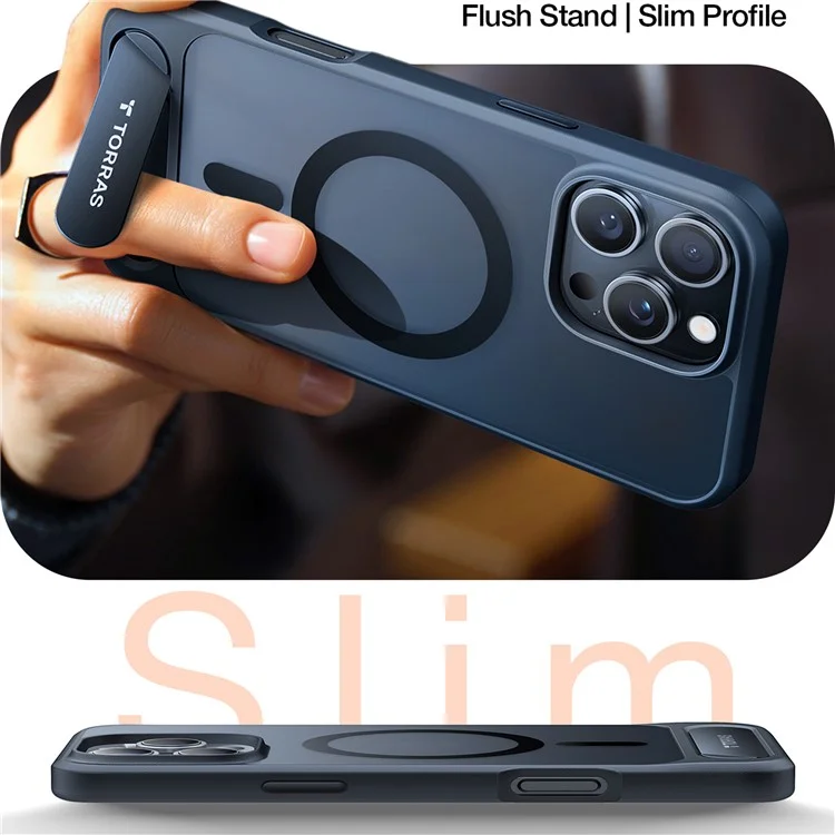 TORRAS For iPhone 16 Pro Case Kickstand TPU+PC Phone Cover Compatible with MagSafe - Black