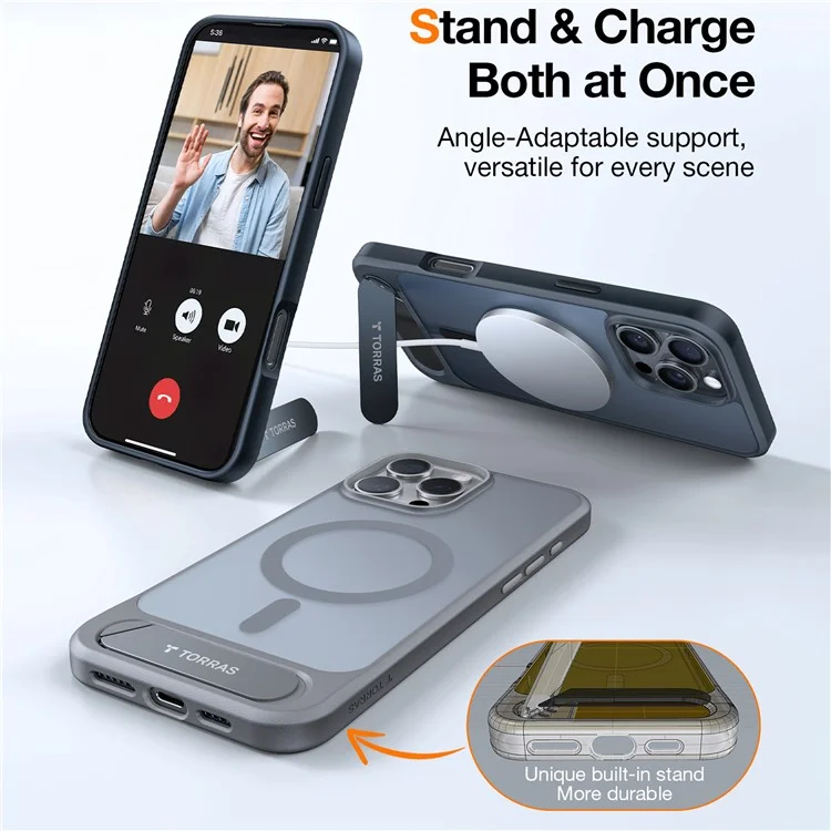 TORRAS For iPhone 16 Pro Case Kickstand TPU+PC Phone Cover Compatible with MagSafe - Black