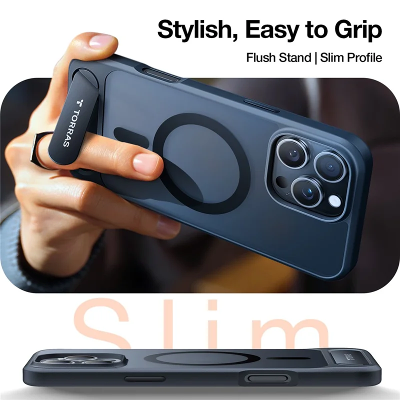 TORRAS Ostand L1 Series For iPhone 16 Pro Max Case Kickstand TPU+PC Phone Cover Compatible with MagSafe - Black