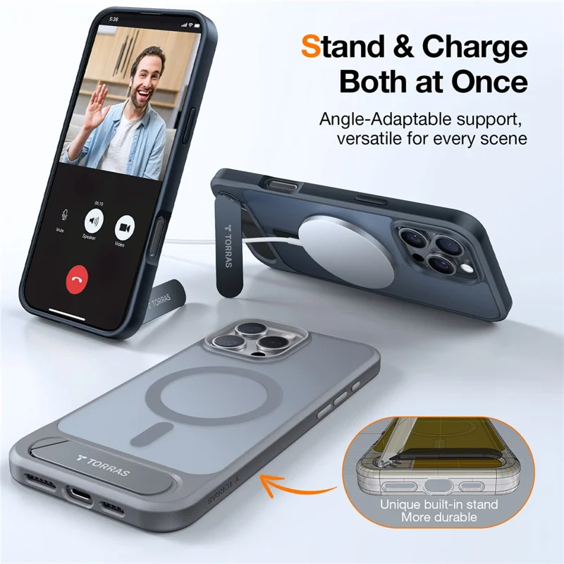 TORRAS Ostand L1 Series For iPhone 16 Pro Max Case Kickstand TPU+PC Phone Cover Compatible with MagSafe - Black