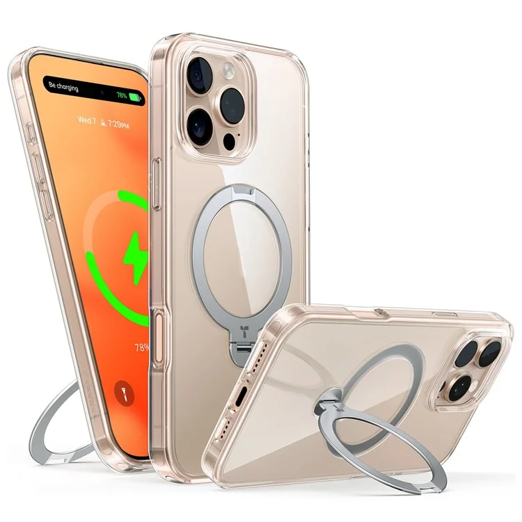 TORRAS Para Capa de iPhone 16 Pro Compatível com MagSafe Suporte Giratório PC+TPU Capa de Telefone - Transparente