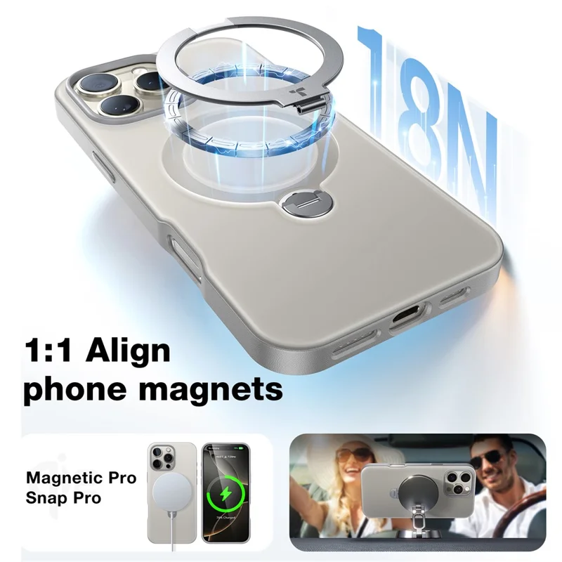 TORRAS Ostand Q3 Spin Series For iPhone 16 Pro Max Case Compatible with MagSafe Rotating Kickstand PC+TPU Phone Cover - Titanium Grey