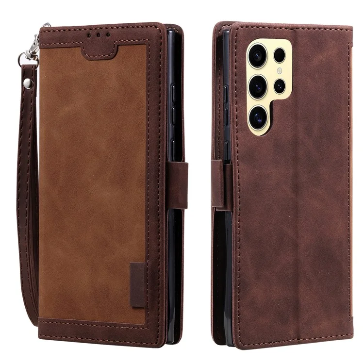 Para Samsung Galaxy S25 Ultra Wallet Case Rfid Bloqueo de Soporte de Cuero Tubo de Cuero - Marrón