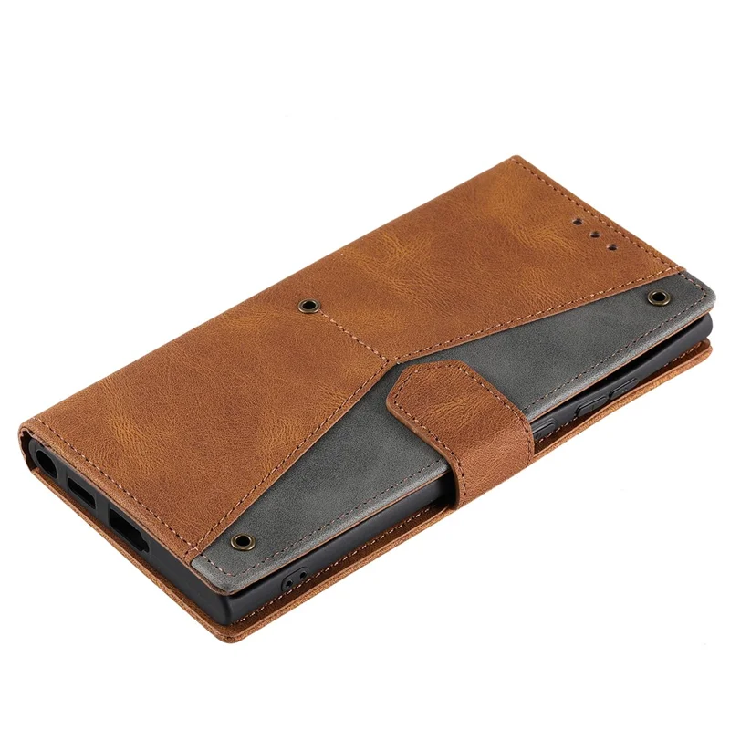 Pour Samsung Galaxy S25 Ultra Leather Case D'épissage de Ceinture de Couture de Couture de Portefeuille Téléphone Avec Sangle - Brun