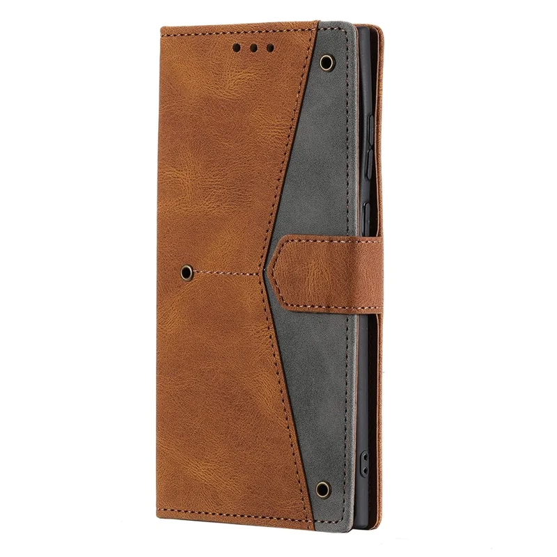 Pour Samsung Galaxy S25 Ultra Leather Case D'épissage de Ceinture de Couture de Couture de Portefeuille Téléphone Avec Sangle - Brun