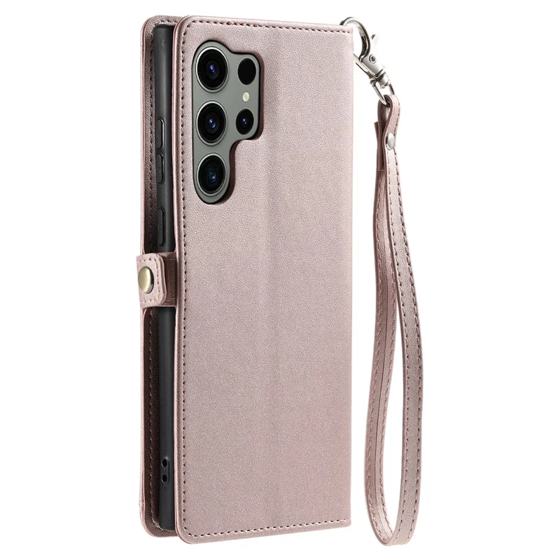 Para Samsung Galaxy S25 Ultra Leather Case Con Cubierta de Teléfono Con Correa Para Correa de Muñeca - Oro Rosa
