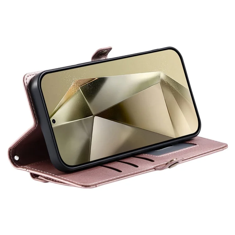 Para Samsung Galaxy S25 Ultra Leather Case Con Cubierta de Teléfono Con Correa Para Correa de Muñeca - Oro Rosa