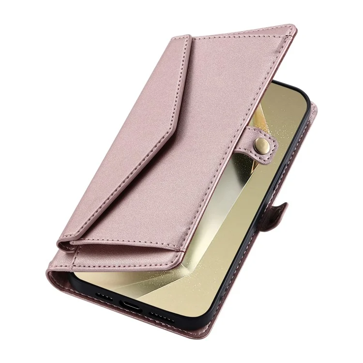Para Samsung Galaxy S25 Ultra Leather Case Con Cubierta de Teléfono Con Correa Para Correa de Muñeca - Oro Rosa
