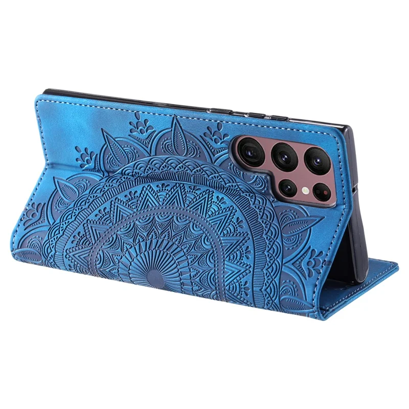 Style 010 For Samsung Galaxy S25 Ultra Case Mandala Pattern Magnetic Closing Leather Phone Cover - Blue