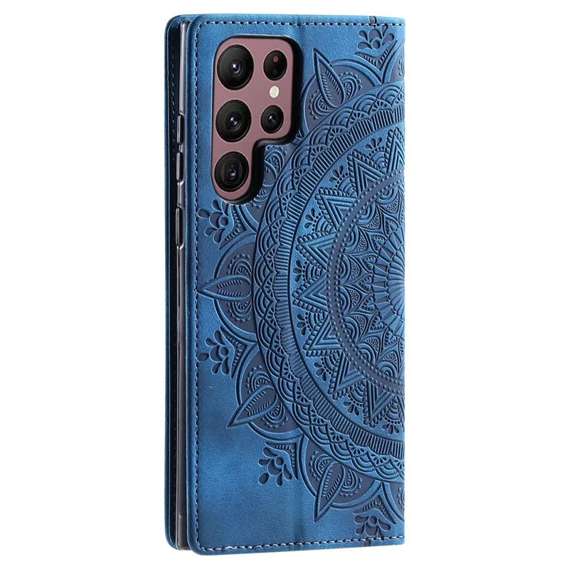 Style 010 For Samsung Galaxy S25 Ultra Case Mandala Pattern Magnetic Closing Leather Phone Cover - Blue