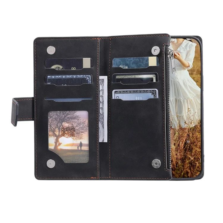 Estilo 005 Para Samsung Galaxy S25 Ultra Wallet Case Rhombus Stitching Line PU Cubierta de Teléfono de Cuero - Negro
