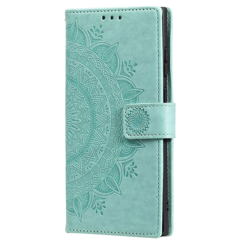 For Samsung Galaxy S25 Ultra Case Imprinted Totem PU Leather Wallet Stand Phone Cover - Mint Green