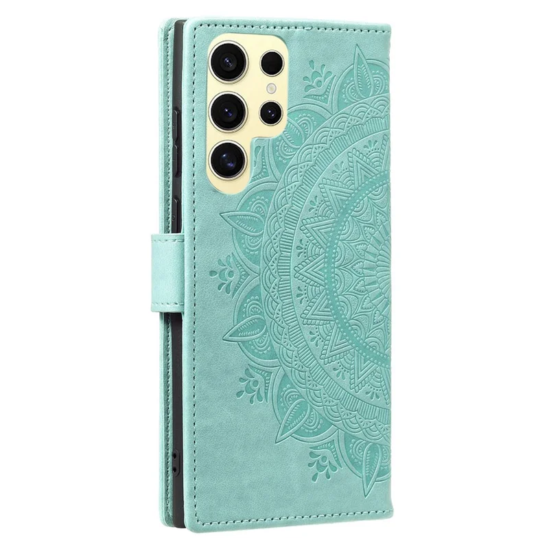 For Samsung Galaxy S25 Ultra Case Imprinted Totem PU Leather Wallet Stand Phone Cover - Mint Green