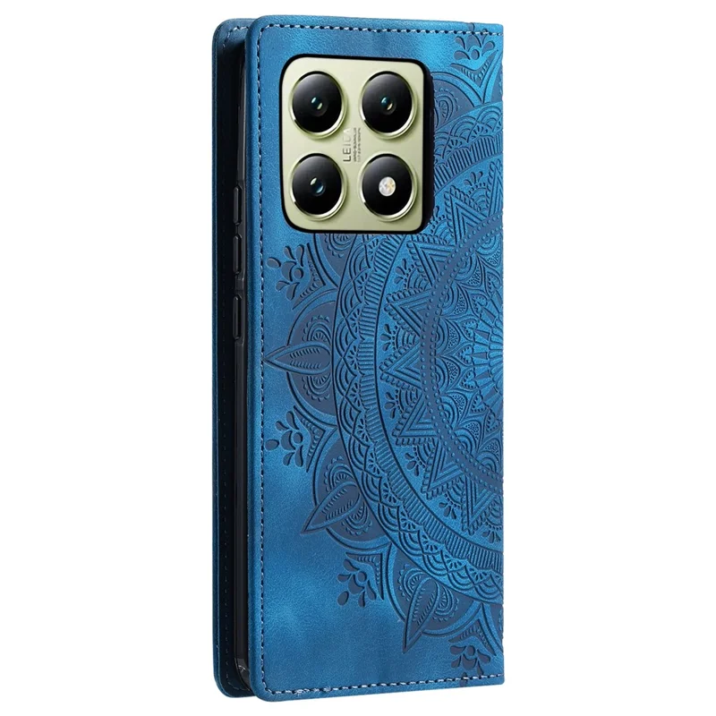 Stile 010 Per Xiaomi 14T Pro Case Mandala Pattern Magnetica Copertina di Telefono in Pelle di Chiusura - Blu