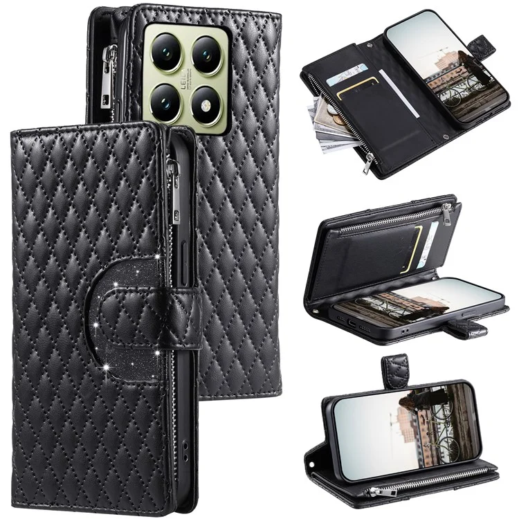 Estilo 012 Para Xiaomi 14T Pro Case Case Pocket Pocket Glitter Cuero Cubierta - Negro