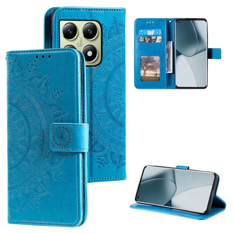 For Xiaomi 14T Pro Case Imprinted Totem PU Leather Wallet Stand Phone Cover - Blue