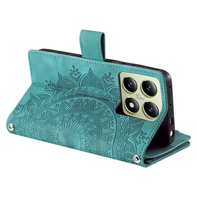 Stile 006 Per Xiaomi 14T Pro Wallet Case PU Copertura Per Telefono in Pelle PU Mandala Flower Pattern - Verde Menta