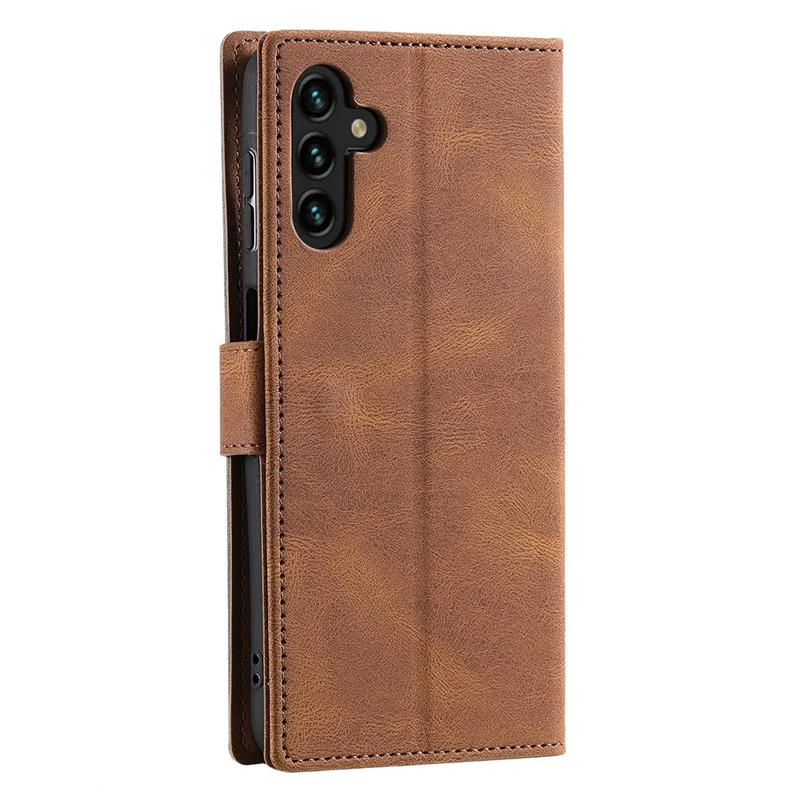 Voor Samsung Galaxy S25+ Leren Hoesje met Steeknaden, Portefeuillestandaard Telefoonhoes met Bandje - Bruin